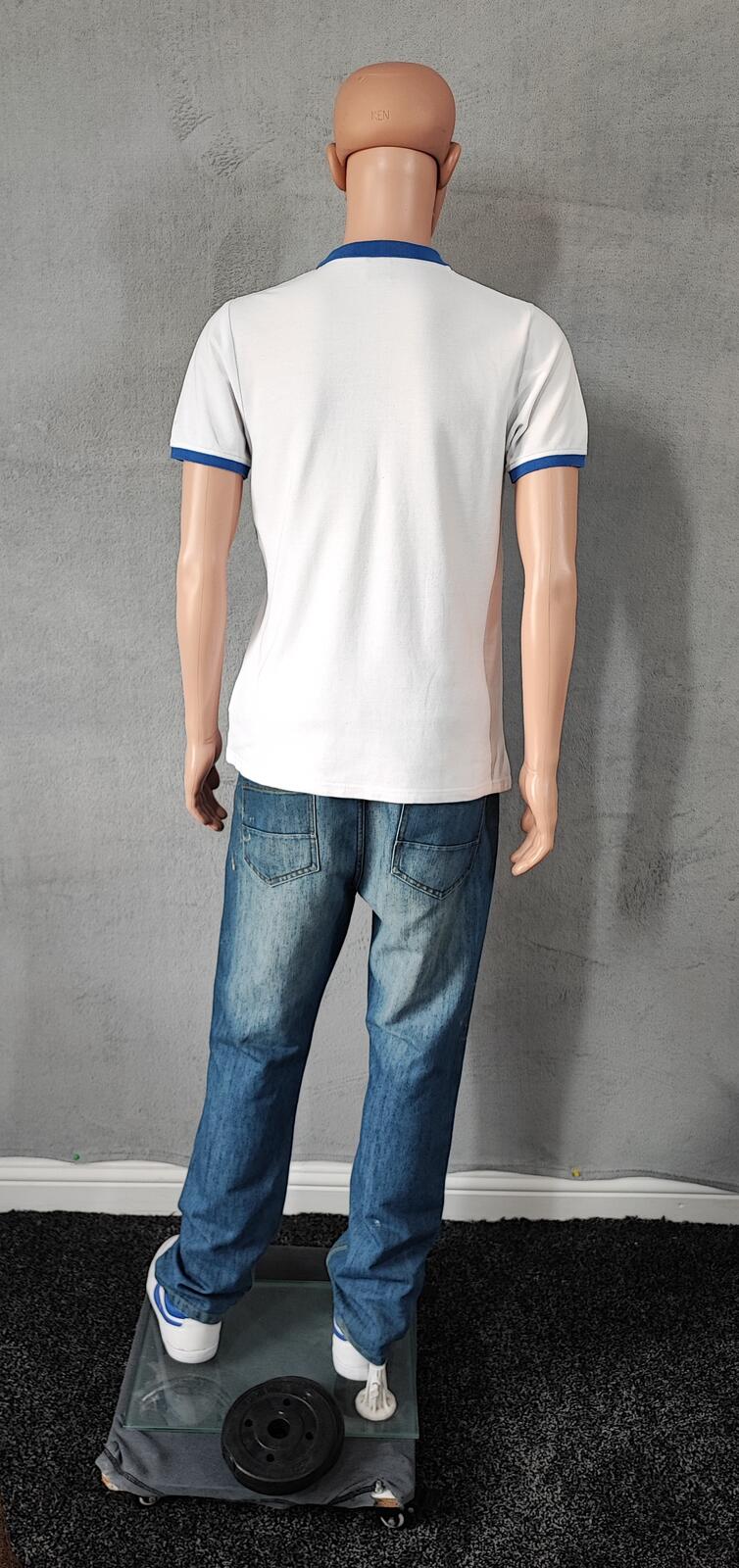 Vintage Kappa Sleeve Taping Polo Shirt White Blue Retro 90s Men's Size Small S