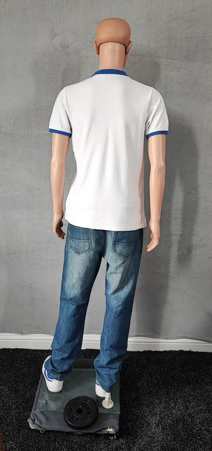 Vintage Kappa Sleeve Taping Polo Shirt White Blue Retro 90s Men's Size Small S