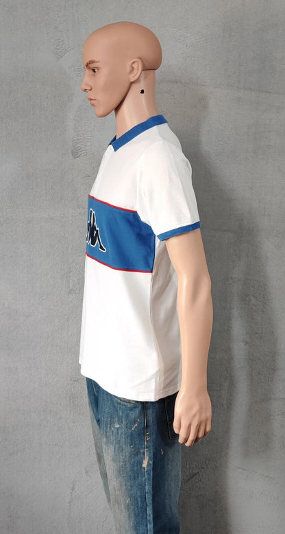 Vintage Kappa Sleeve Taping Polo Shirt White Blue Retro 90s Men's Size Small S