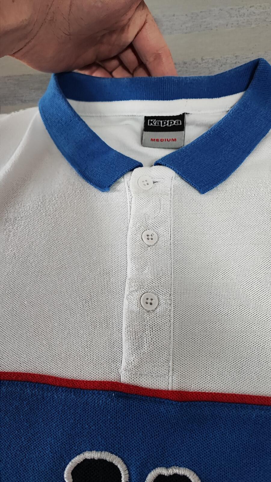 Vintage Kappa Sleeve Taping Polo Shirt White Blue Retro 90s Men's Size Small S