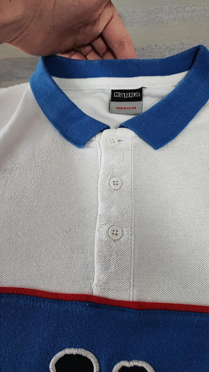 Vintage Kappa Sleeve Taping Polo Shirt White Blue Retro 90s Men's Size Small S