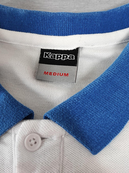 Vintage Kappa Sleeve Taping Polo Shirt White Blue Retro 90s Men's Size Small S