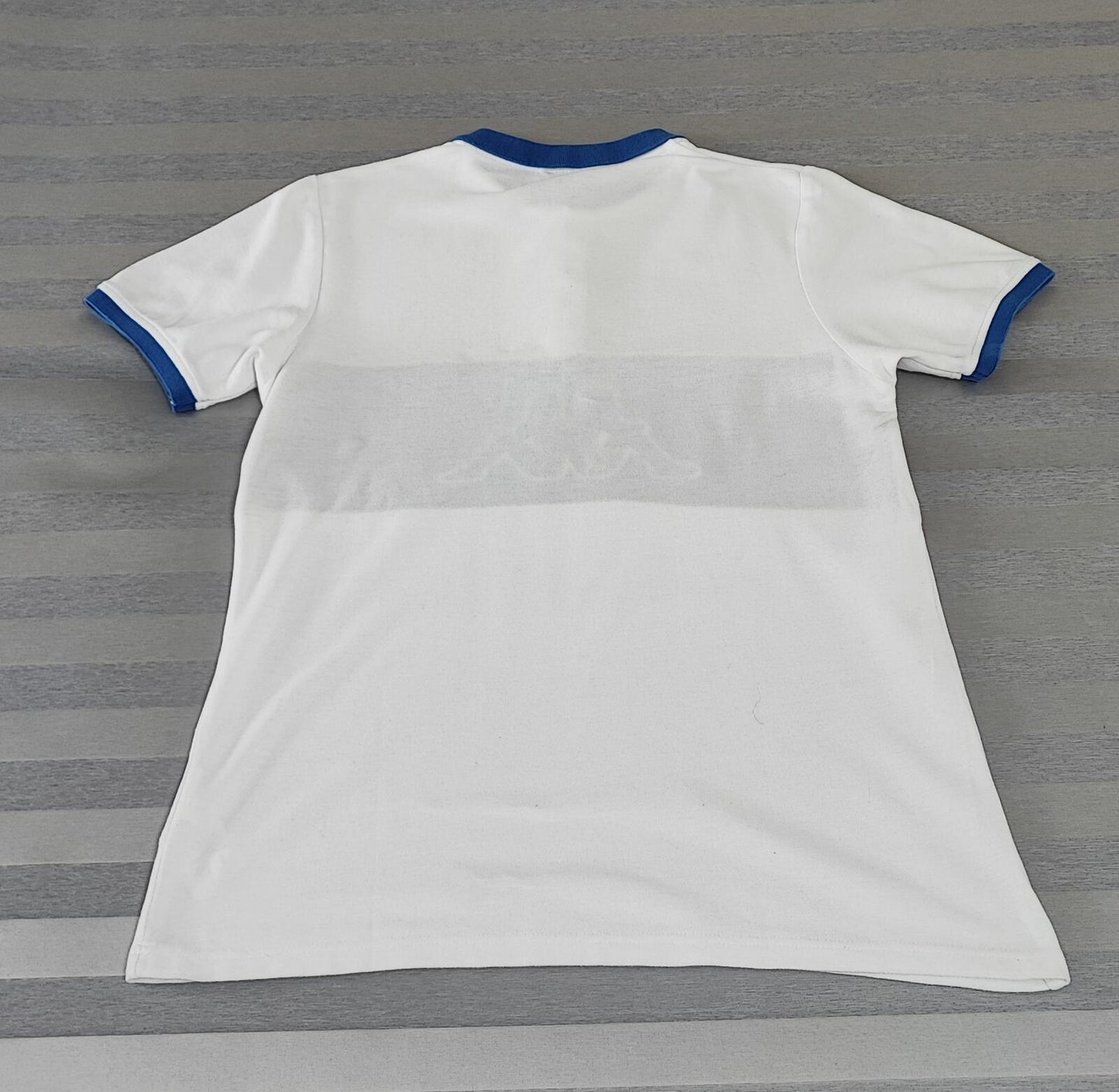 Vintage Kappa Sleeve Taping Polo Shirt White Blue Retro 90s Men's Size Small S