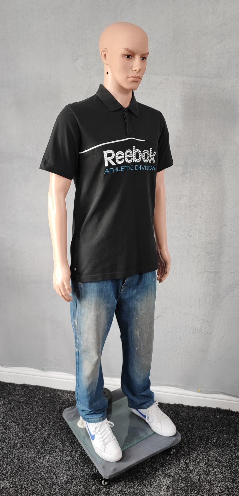 Vintage Reebok Athletic Division Polo Shirt Black Retro 90s Y2K Mens Size Medium
