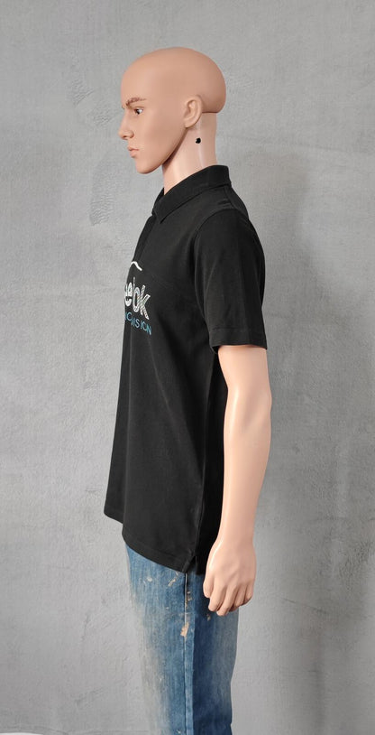 Vintage Reebok Athletic Division Polo Shirt Black Retro 90s Y2K Mens Size Medium