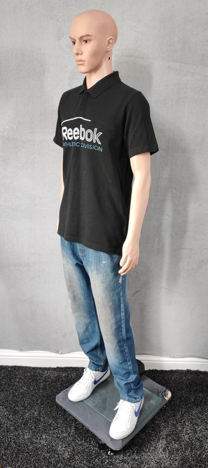 Vintage Reebok Athletic Division Polo Shirt Black Retro 90s Y2K Mens Size Medium