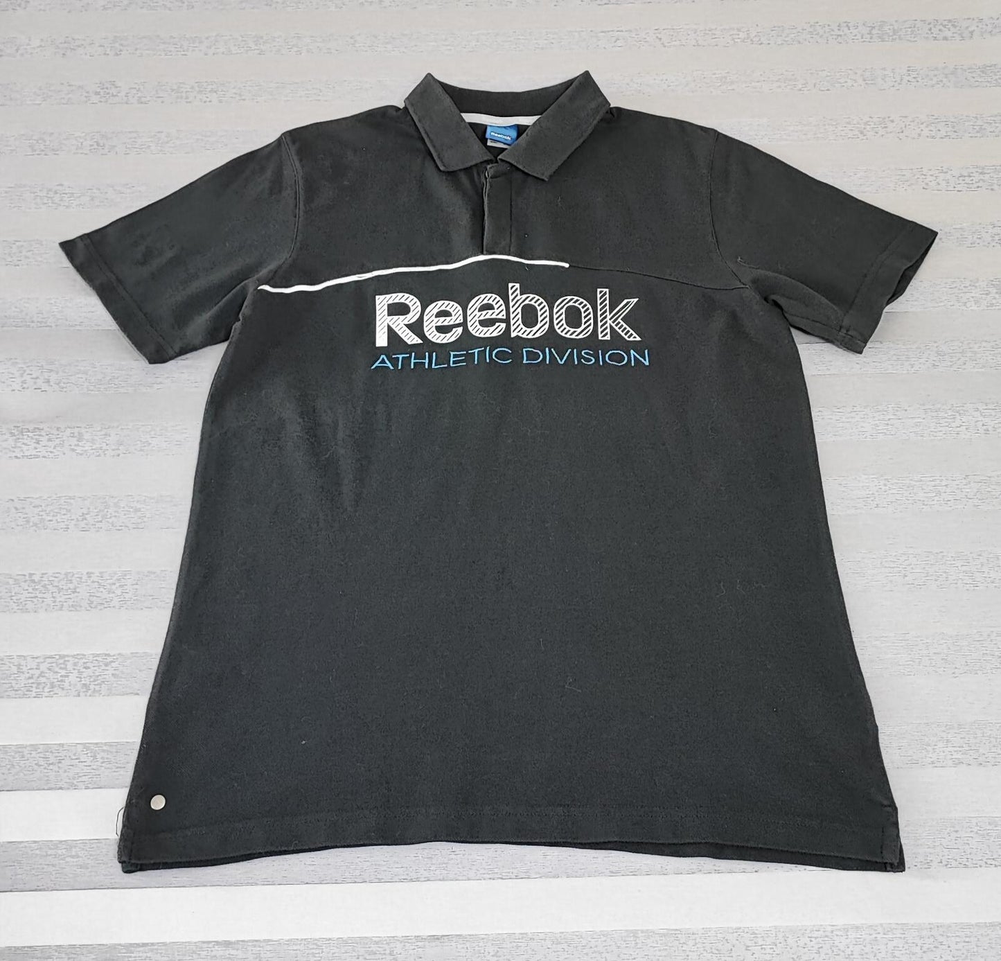 Vintage Reebok Athletic Division Polo Shirt Black Retro 90s Y2K Mens Size Medium