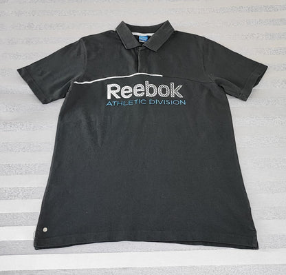 Vintage Reebok Athletic Division Polo Shirt Black Retro 90s Y2K Mens Size Medium