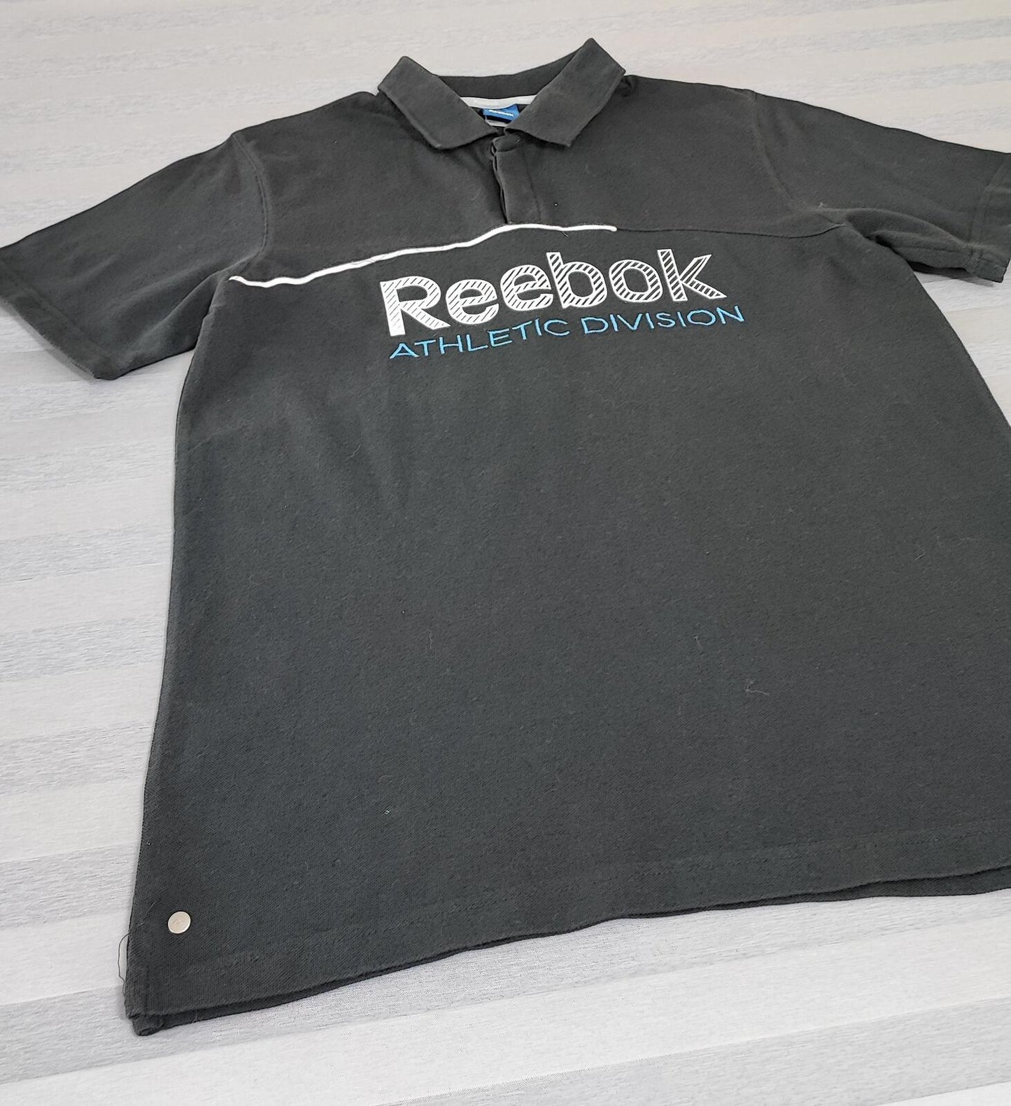 Vintage Reebok Athletic Division Polo Shirt Black Retro 90s Y2K Mens Size Medium
