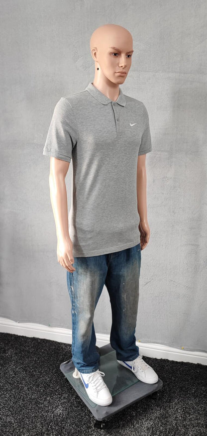 Vintage Nike Embroidered Swoosh Polo Shirt Grey Retro 90s Y2K Men's Size Small S