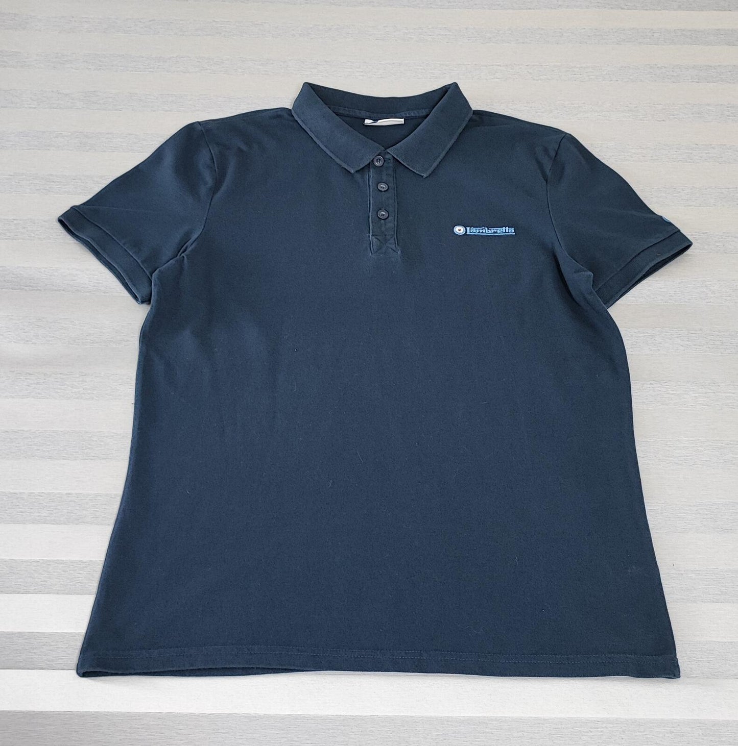 Vintage Lambretta Embroidered Logo Polo Shirt Navy Blue Retro 90s Men's Size M