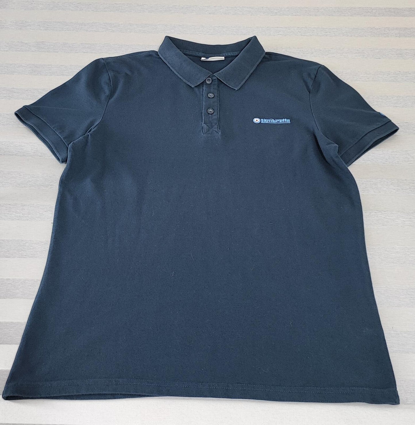 Vintage Lambretta Embroidered Logo Polo Shirt Navy Blue Retro 90s Men's Size M
