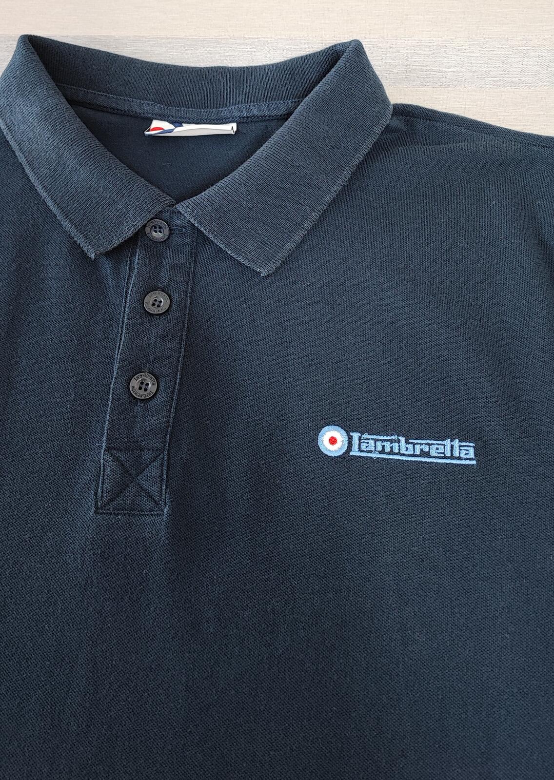 Vintage Lambretta Embroidered Logo Polo Shirt Navy Blue Retro 90s Men's Size M