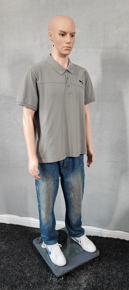 Vintage Puma Embroidered Logo Polo Shirt Grey Boxy Retro 90s Y2K Men's Size XL