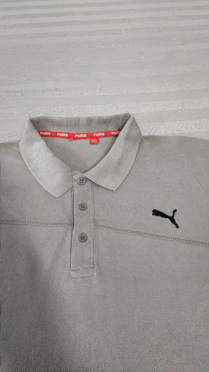 Vintage Puma Embroidered Logo Polo Shirt Grey Boxy Retro 90s Y2K Men's Size XL