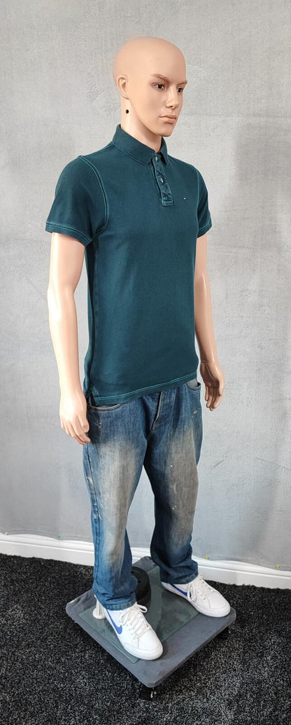 Vintage Tommy Hilfiger Polo Shirt Faded Green Retro 90s Men's Size Small S