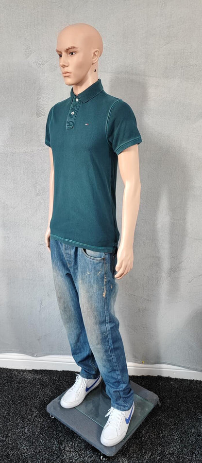 Vintage Tommy Hilfiger Polo Shirt Faded Green Retro 90s Men's Size Small S