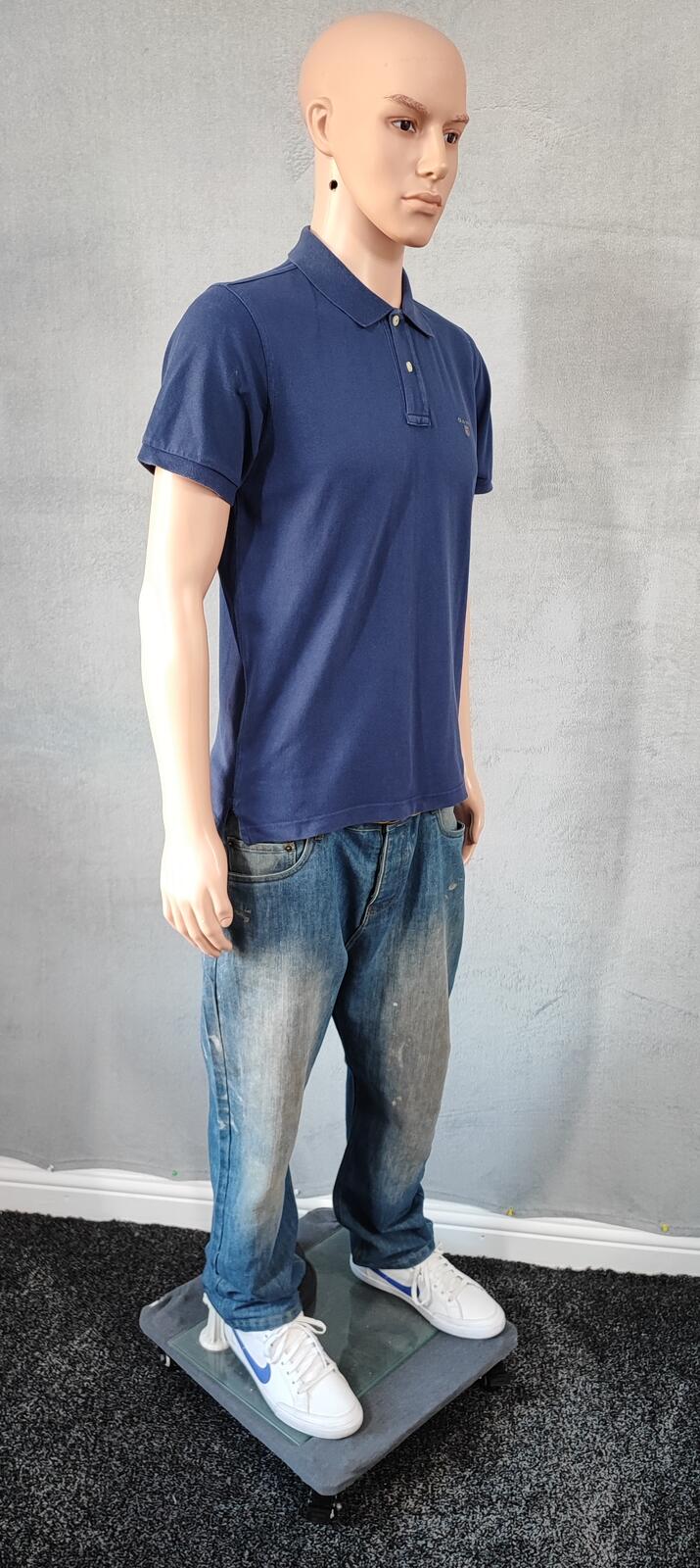 Vintage Gant Embroidered Logo Polo Shirt Faded Navy Blue Retro 90s Men's Size M