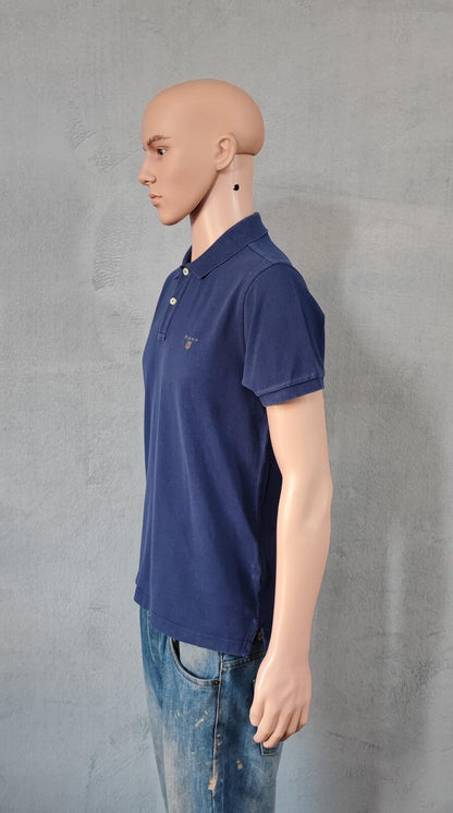 Vintage Gant Embroidered Logo Polo Shirt Faded Navy Blue Retro 90s Men's Size M