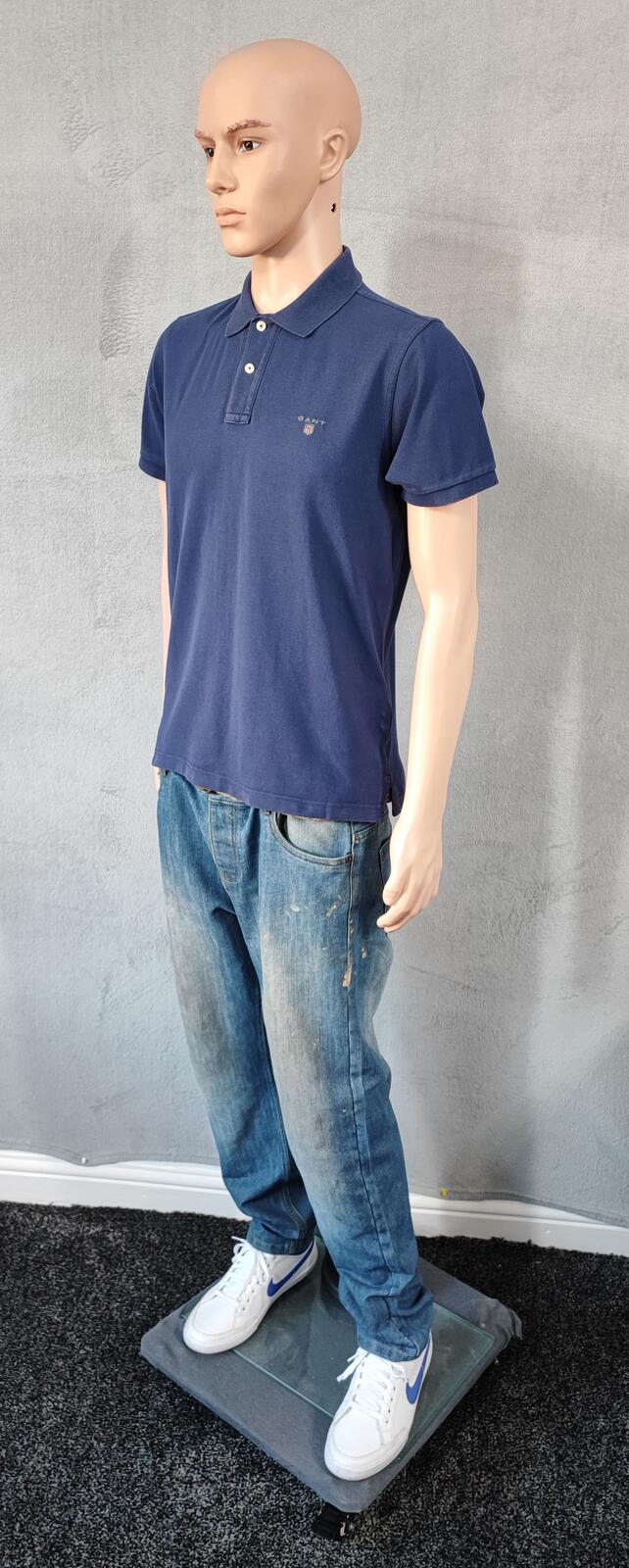 Vintage Gant Embroidered Logo Polo Shirt Faded Navy Blue Retro 90s Men's Size M