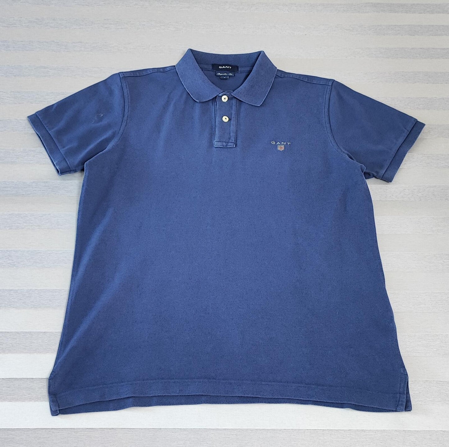 Vintage Gant Embroidered Logo Polo Shirt Faded Navy Blue Retro 90s Men's Size M