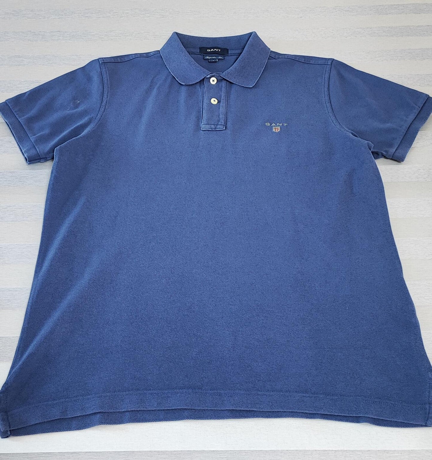 Vintage Gant Embroidered Logo Polo Shirt Faded Navy Blue Retro 90s Men's Size M