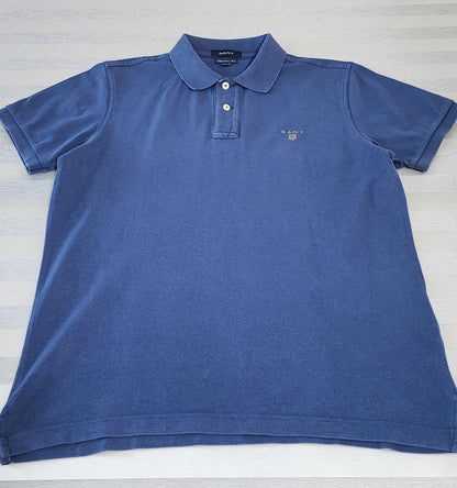 Vintage Gant Embroidered Logo Polo Shirt Faded Navy Blue Retro 90s Men's Size M