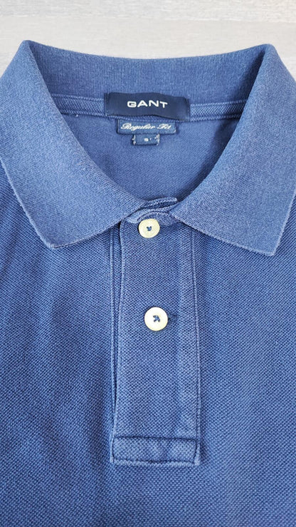 Vintage Gant Embroidered Logo Polo Shirt Faded Navy Blue Retro 90s Men's Size M