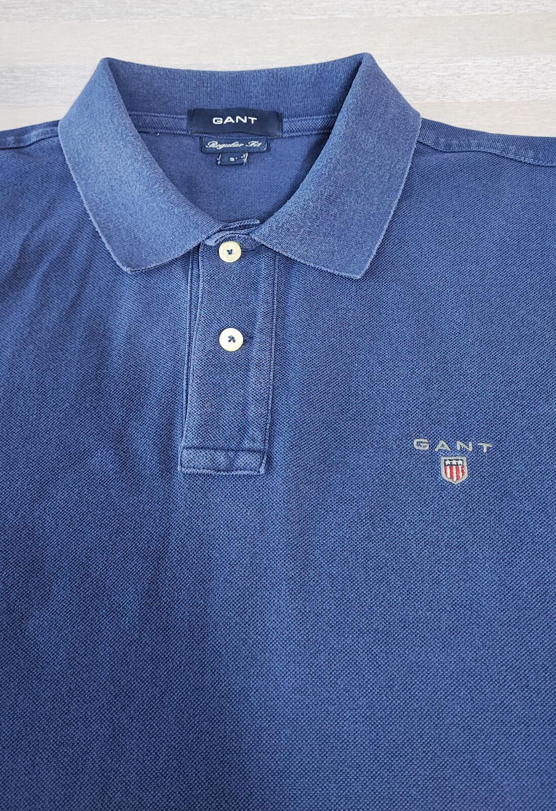 Vintage Gant Embroidered Logo Polo Shirt Faded Navy Blue Retro 90s Men's Size M