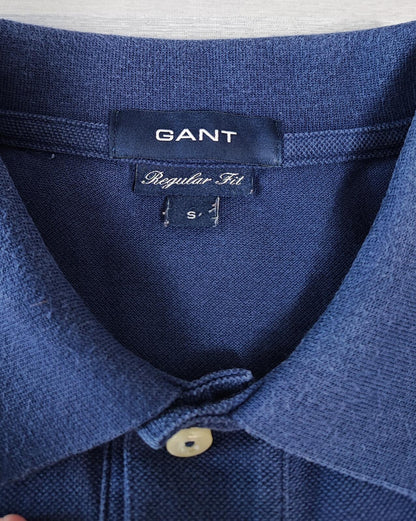 Vintage Gant Embroidered Logo Polo Shirt Faded Navy Blue Retro 90s Men's Size M