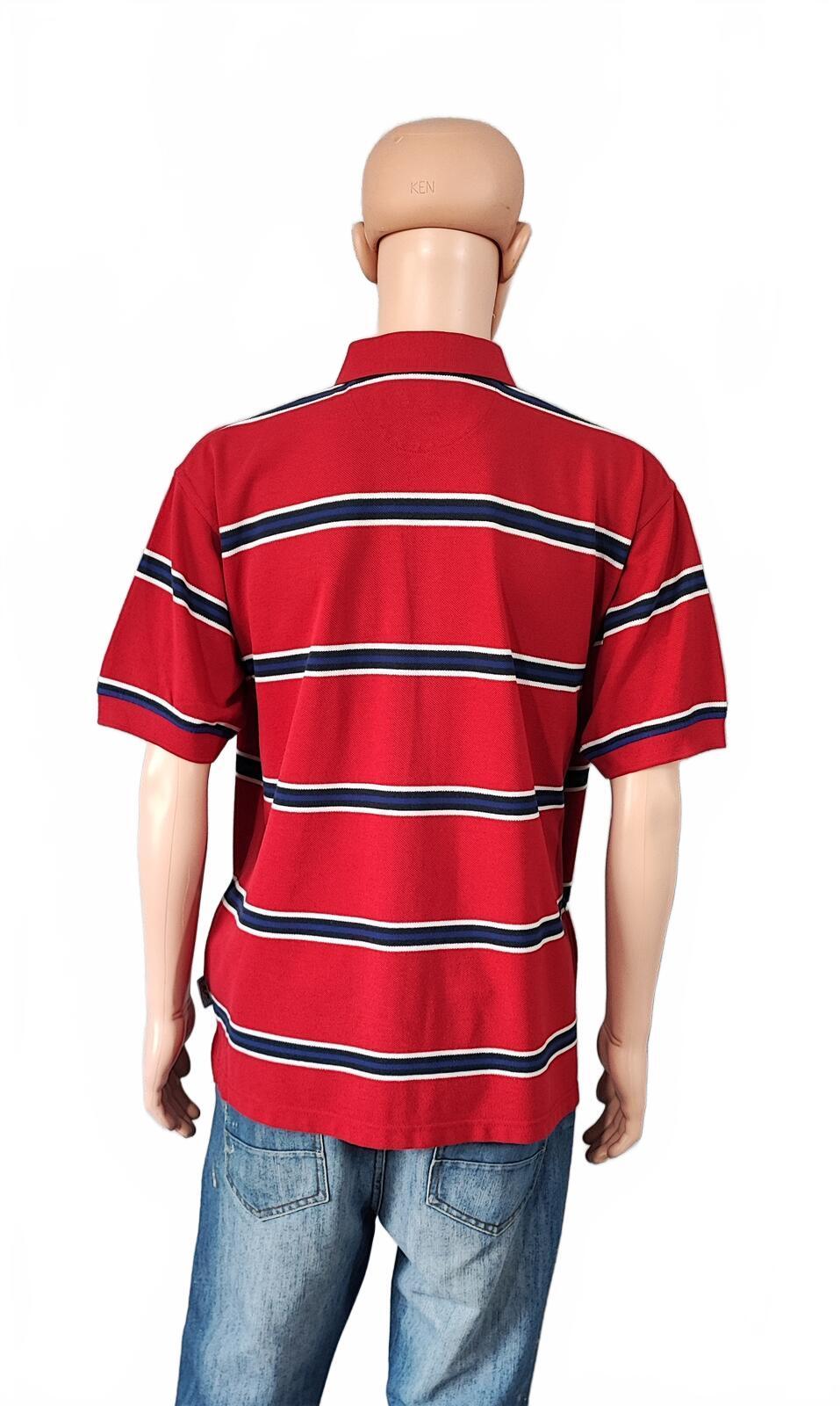 Vintage Reebok Embroidered Polo Shirt Red Blue Striped Retro 90s Men Size XL