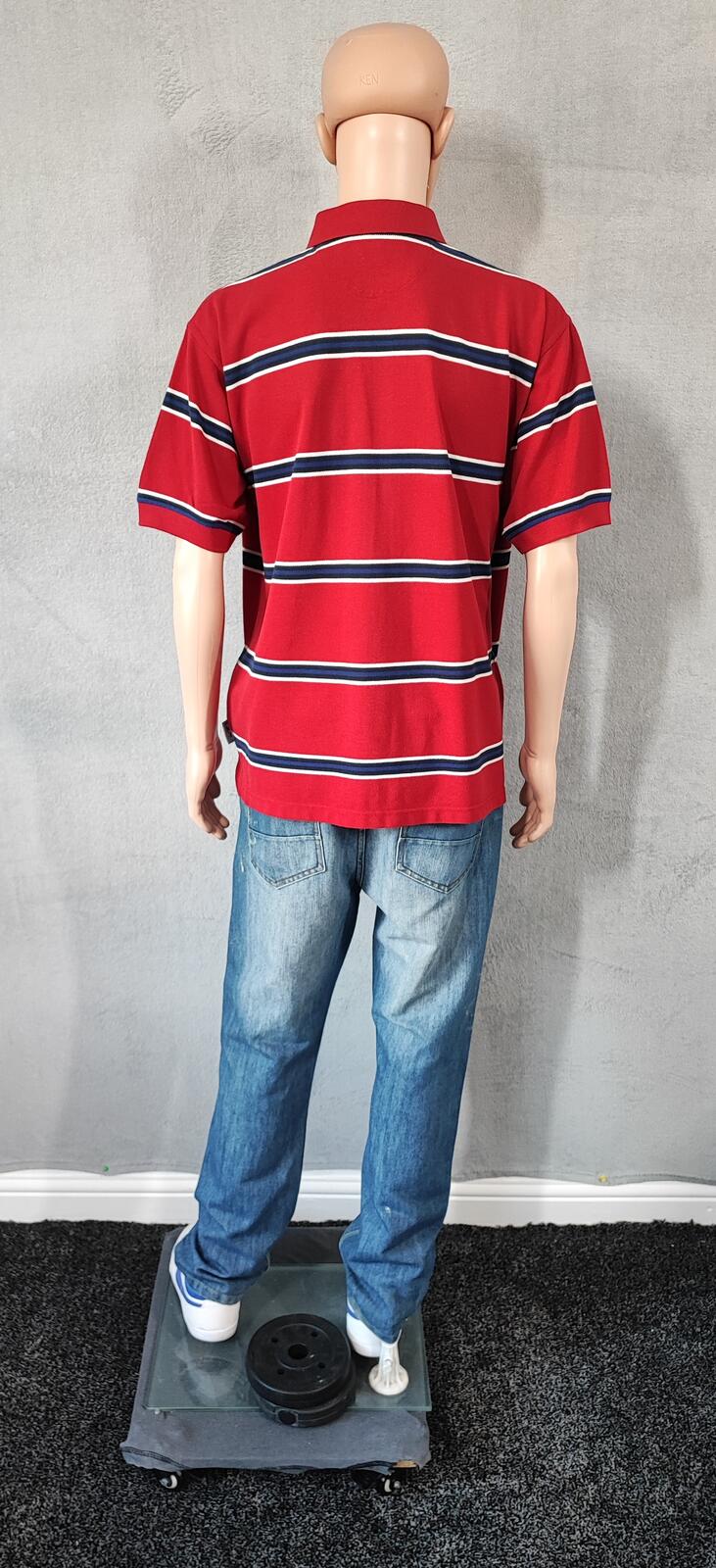 Vintage Reebok Embroidered Polo Shirt Red Blue Striped Retro 90s Men Size XL
