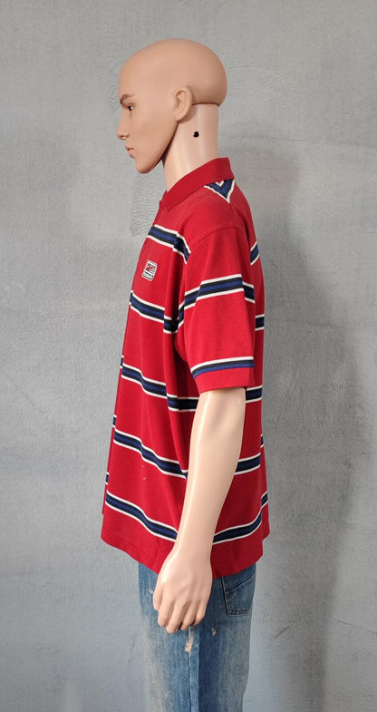 Vintage Reebok Embroidered Polo Shirt Red Blue Striped Retro 90s Men Size XL