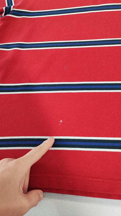Vintage Reebok Embroidered Polo Shirt Red Blue Striped Retro 90s Men Size XL