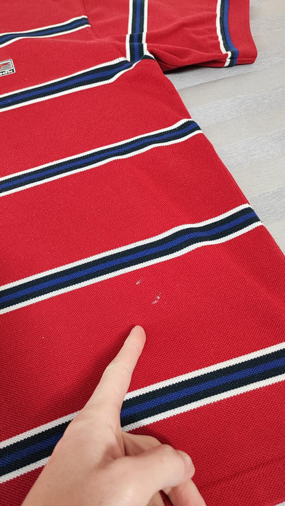Vintage Reebok Embroidered Polo Shirt Red Blue Striped Retro 90s Men Size XL
