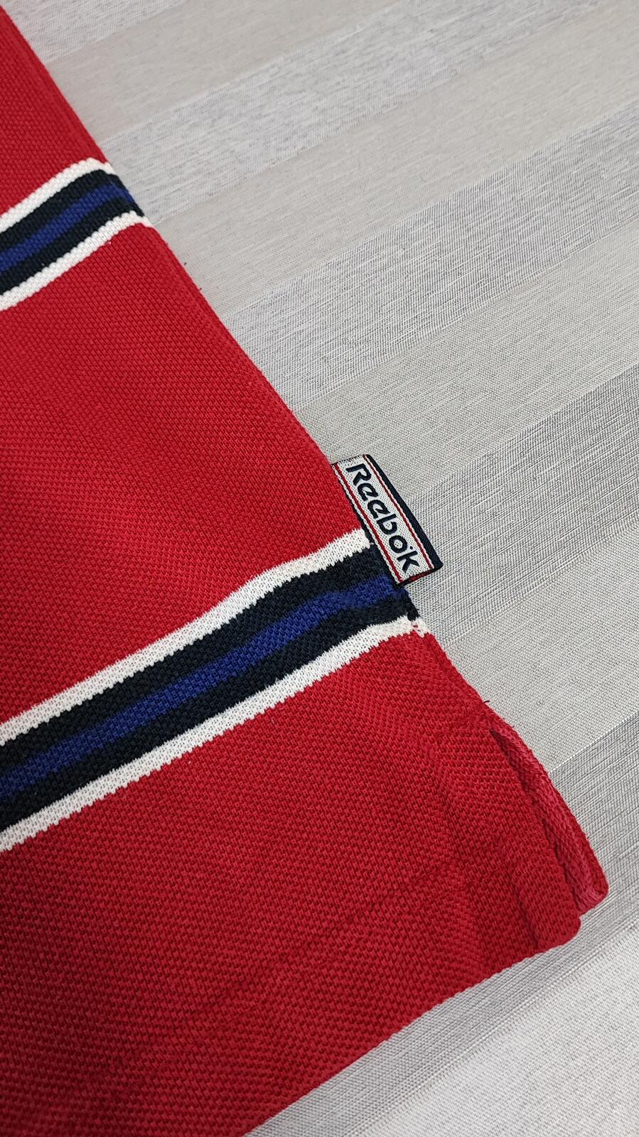 Vintage Reebok Embroidered Polo Shirt Red Blue Striped Retro 90s Men Size XL