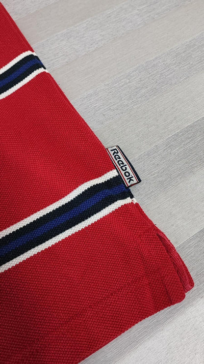 Vintage Reebok Embroidered Polo Shirt Red Blue Striped Retro 90s Men Size XL