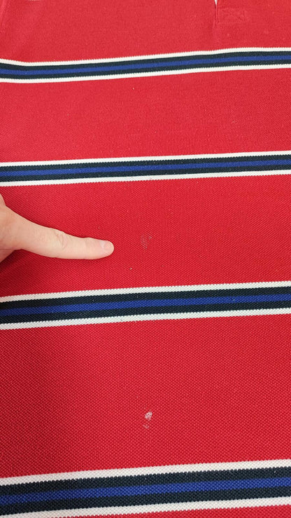 Vintage Reebok Embroidered Polo Shirt Red Blue Striped Retro 90s Men Size XL