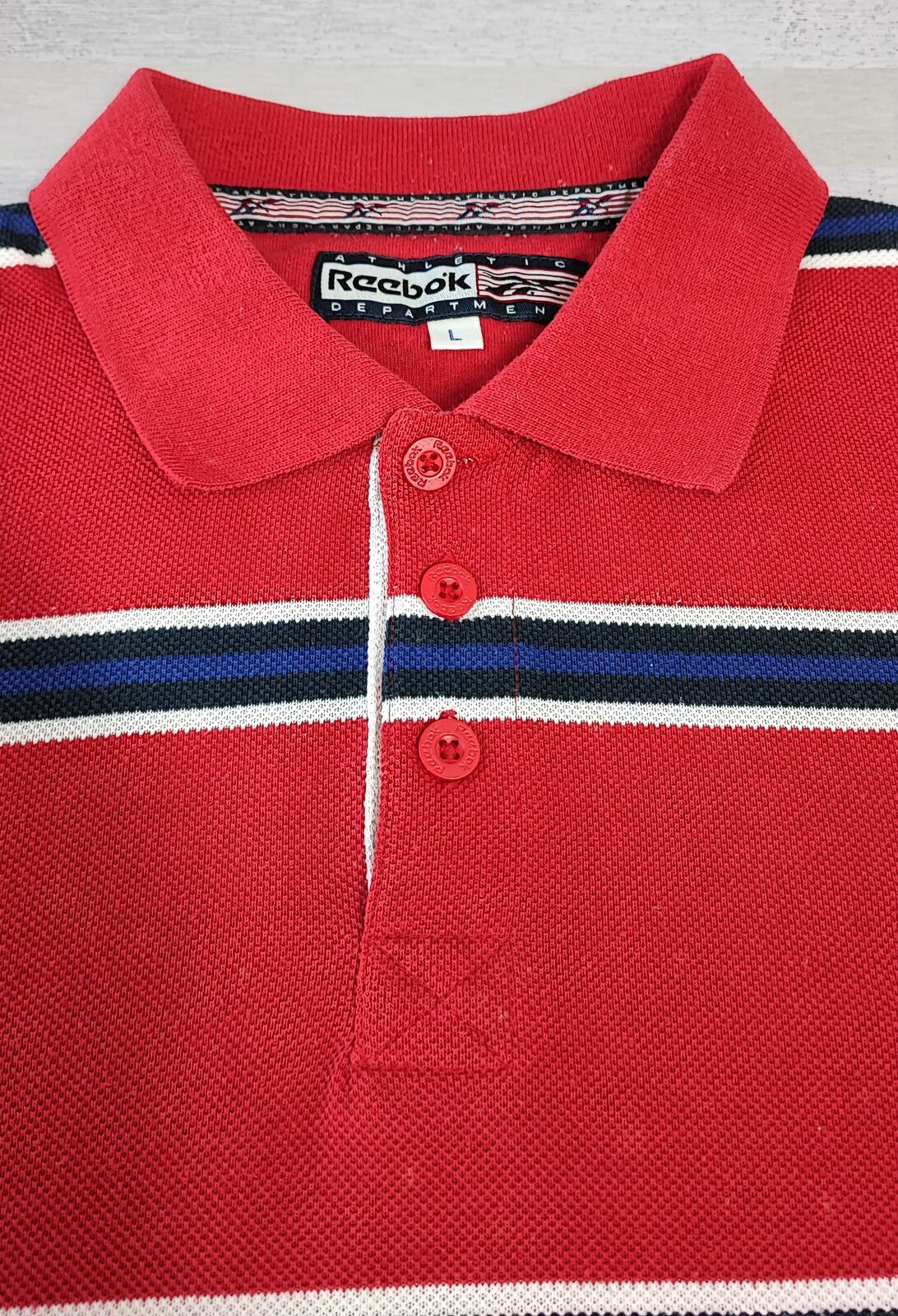 Vintage Reebok Embroidered Polo Shirt Red Blue Striped Retro 90s Men Size XL