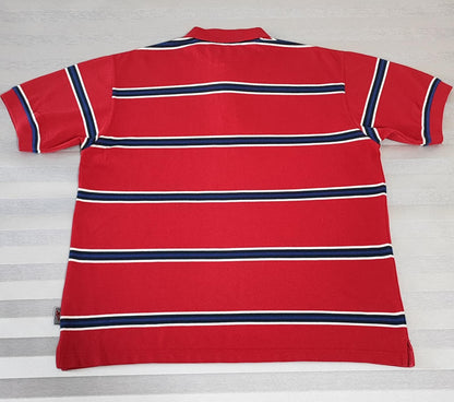 Vintage Reebok Embroidered Polo Shirt Red Blue Striped Retro 90s Men Size XL