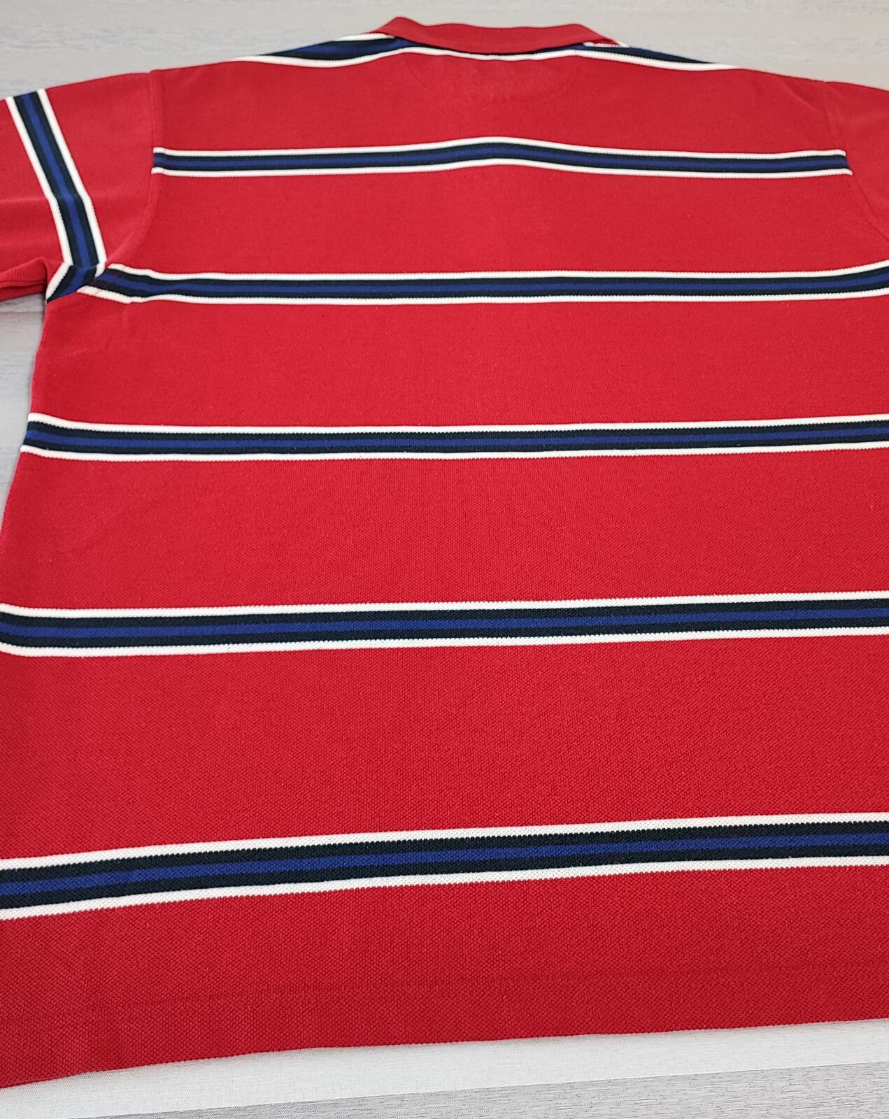 Vintage Reebok Embroidered Polo Shirt Red Blue Striped Retro 90s Men Size XL