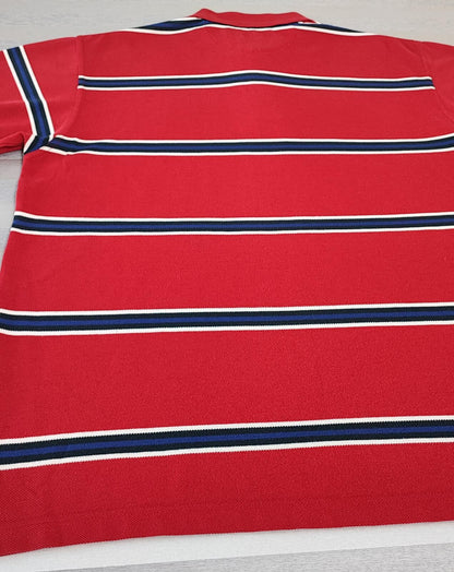 Vintage Reebok Embroidered Polo Shirt Red Blue Striped Retro 90s Men Size XL