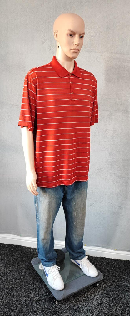 Vintage Nike Dri-Fit Striped Golf Polo Shirt Red White Black Retro Y2K Men's Size XXL
