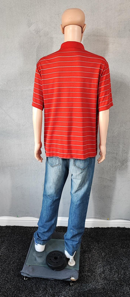 Vintage Nike Dri-Fit Striped Golf Polo Shirt Red White Black Retro Y2K Men's Size XXL