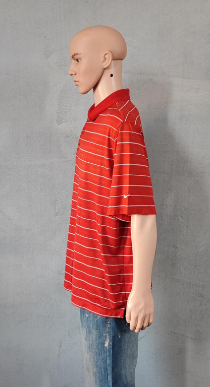 Vintage Nike Dri-Fit Striped Golf Polo Shirt Red White Black Retro Y2K Men's Size XXL