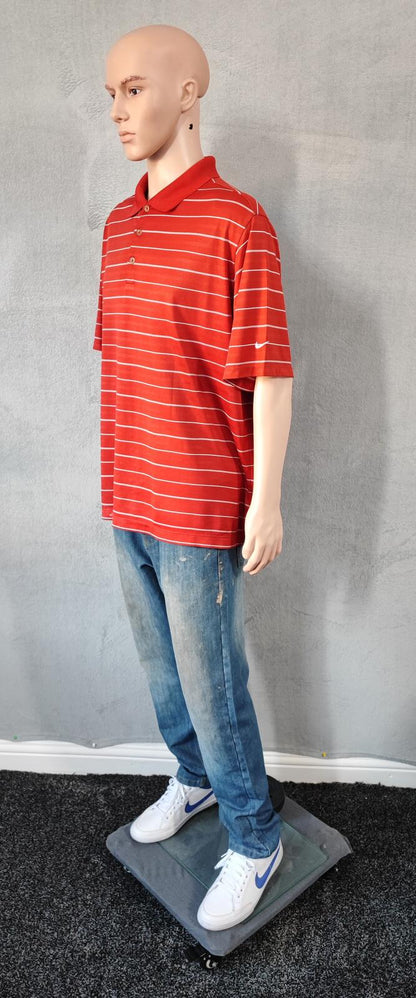 Vintage Nike Dri-Fit Striped Golf Polo Shirt Red White Black Retro Y2K Men's Size XXL