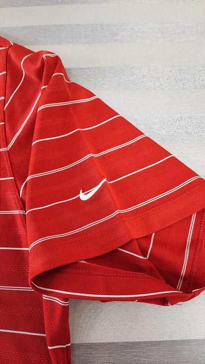 Vintage Nike Dri-Fit Striped Golf Polo Shirt Red White Black Retro Y2K Men's Size XXL