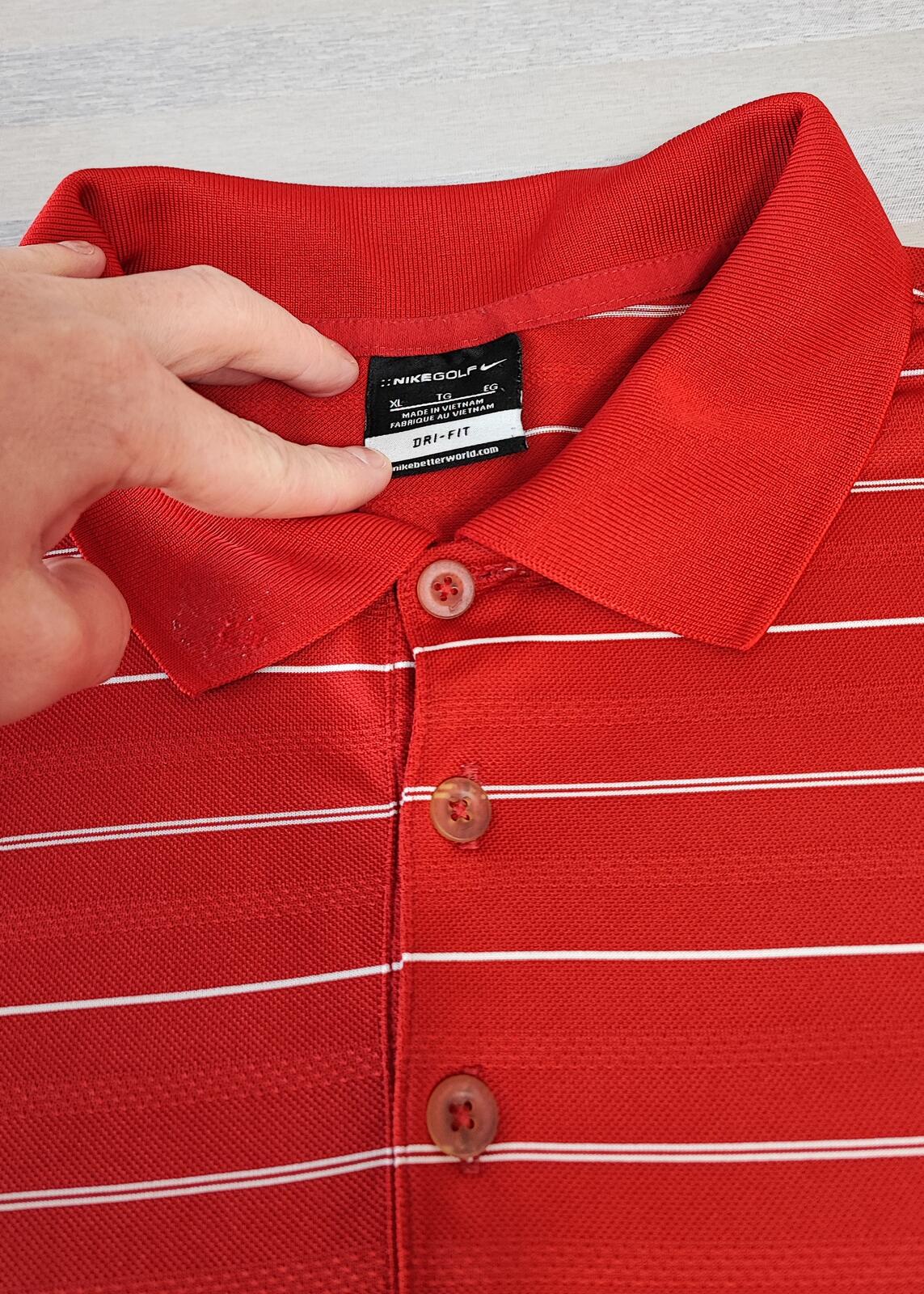 Vintage Nike Dri-Fit Striped Golf Polo Shirt Red White Black Retro Y2K Men's Size XXL