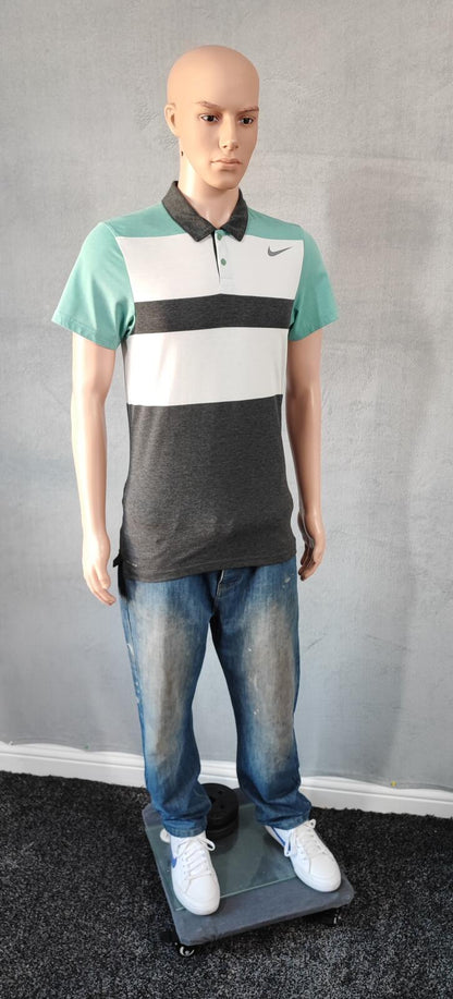 Vintage Nike Dri-Fit Polo Shirt Grey White Mint Green Retro Y2K Men's Size Small