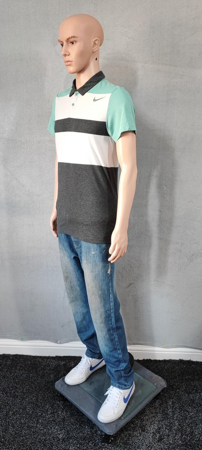 Vintage Nike Dri-Fit Polo Shirt Grey White Mint Green Retro Y2K Men's Size Small